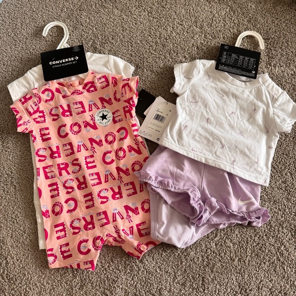 Converse Pink and White Nike purple Set baby girl 3 month NWT - Picture 1 of 2
